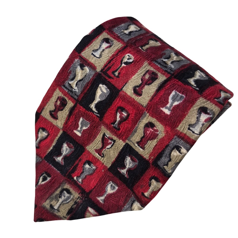 Ermenegildo Zegna Tie Mens Red Wine Glass Pattern Silk Italian‎ Necktie Designer